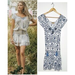 Skemo Evil Eye Boho Smocked Waist Gypsy Mini Dress In Small